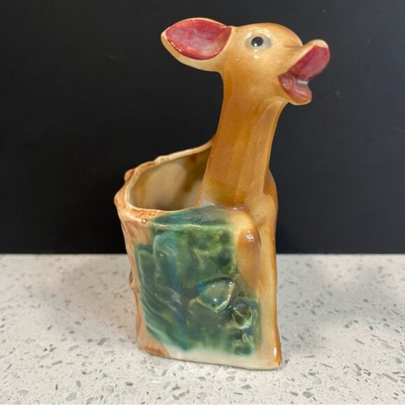 Vintage SHAFFORD Deer Planter Bambi Hand Painted Decorated Vase Japan MCM - Picture 3 of 11